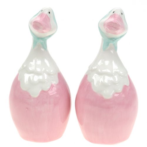 Floristik24 Keraminė Velykinė žąsis rožinė, balta H 11,5cm 4vnt