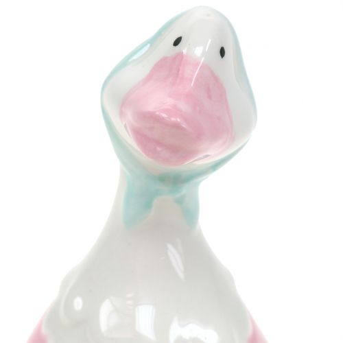 Floristik24 Keraminė Velykinė žąsis rožinė, balta H 11,5cm 4vnt