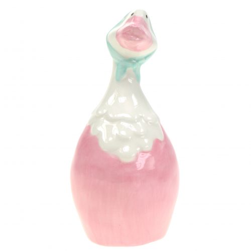 Floristik24 Keraminė Velykinė žąsis rožinė, balta H 11,5cm 4vnt