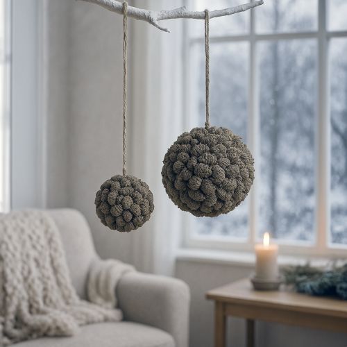 daiktų Dekoratyvinis baltai dažytas kūgio formos rutulys pakabinimui, 20 cm