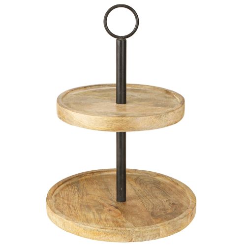 daiktų Etagere 2 pakopų medinis metalas apvalus Natural Black H36cm