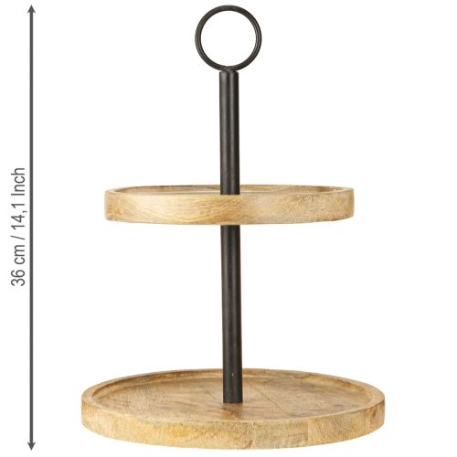daiktų Etagere 2 pakopų medinis metalas apvalus Natural Black H36cm