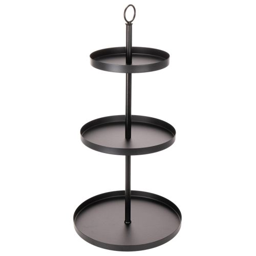Trijų pakopų metalinis apvalus serviravimo stovas, skirtas daugiapakopiam stalo papuošimui, 61 cm