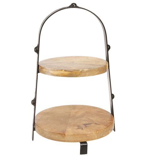 daiktų Tortų stovas medinis metalas natūraliai juodas 2 pakopų Ø25,5cm H38cm