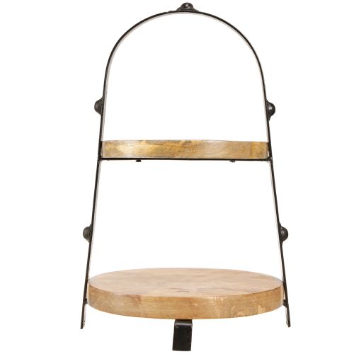 daiktų Tortų stovas medinis metalas natūraliai juodas 2 pakopų Ø25,5cm H38cm