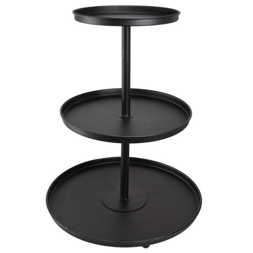 daiktų Tortų stovas juodas 3 pakopų metalinės apvalios kojelės Ø40cm H52cm