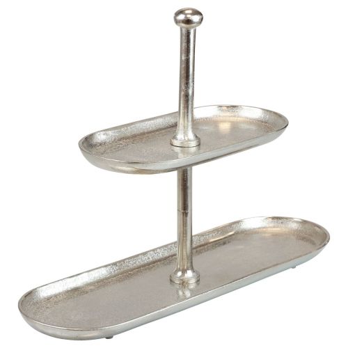 Floristik24 Tortų stovas vintažinio metalo sidabro stalo dekoravimas 2 pakopų 52×16×39cm