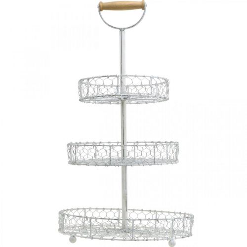 Floristik24 Tortų stovas iš grotelių krepšelių, metalinė apdaila skalbta balta Shabby Chic H54cm Ø30/25/20cm