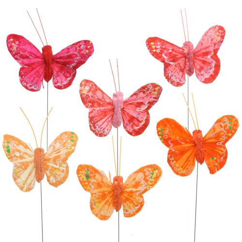 Floristik24 Plunksninis drugelis oranžinis-raudonas 5cm 24vnt