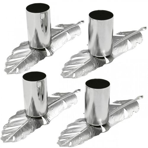Floristik24 Plunksnos su žvakidėliu, metalinės spyruoklės, žvakidė sidabrinė Ø2.2cm L13cm 4vnt.