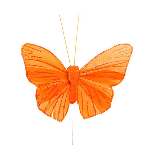 Floristik24 Plunksninis drugelis 8cm oranžinis 24vnt