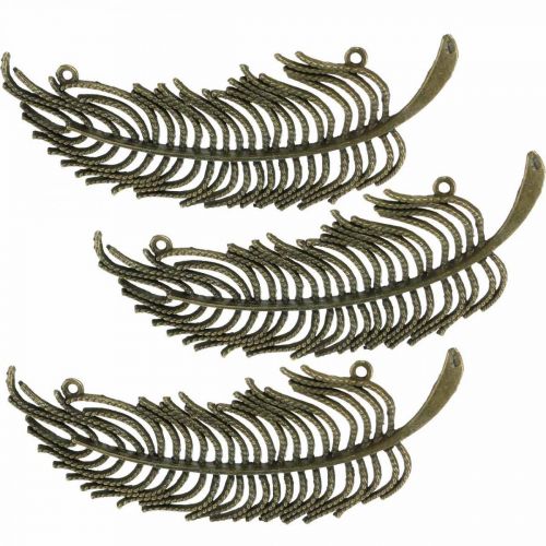 daiktų Dekoratyvinės plunksnos, papuošalų pakabučiai, metalinės plunksnos, išsklaidytos dekoracijos bronzos spalvos L8cm 10 vnt.