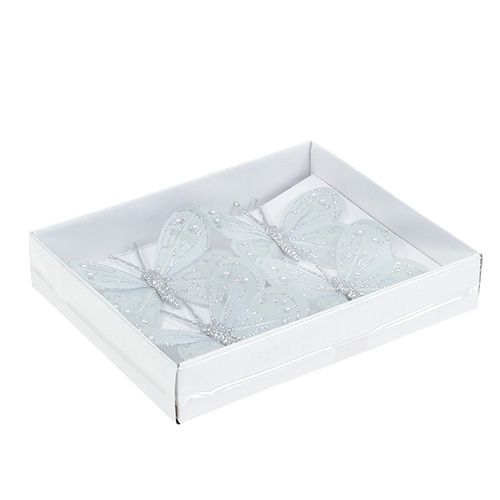Floristik24 Plunksninis drugelis sidabrinis su žėručiu 7cm 4vnt