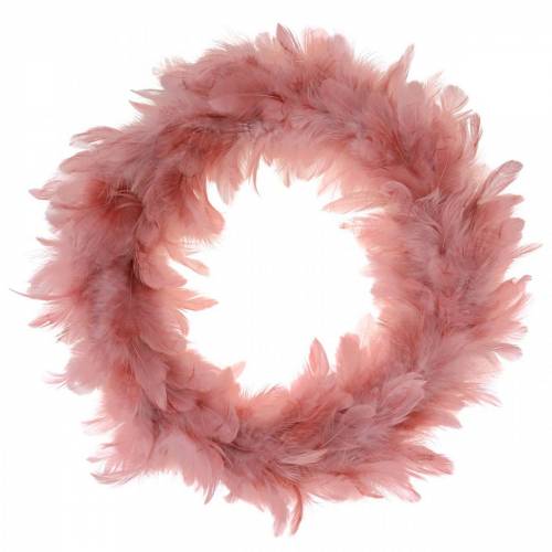 Deco plunksnų vainikas didelis senas rožinis Velykų papuošimas Ø24cm tikra plunksna