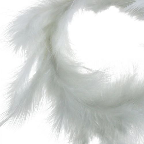 Plunksnų vainikas baltas Ø15cm pavasarinis papuošimas tikromis plunksnomis 4vnt
