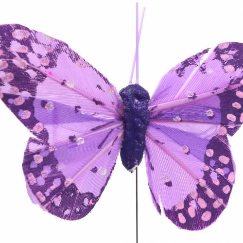 daiktų Plunksninis drugelis ant vielos rožinė, violetinė 7cm 24vnt
