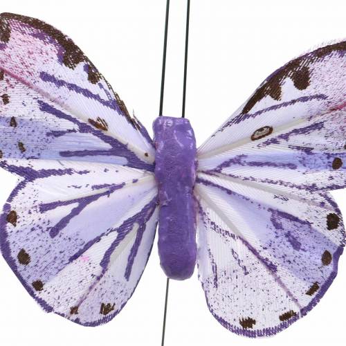 Floristik24 Plunksnos drugelis metalinės vielos rožinė, violetinė 7cm 12 p