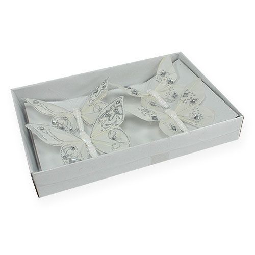 Floristik24 Plunksninis drugelis su cirkoniais, blizgantis baltas 10,5cm 4vnt
