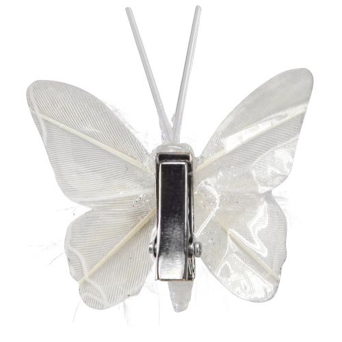 daiktų Plunksniniai drugeliai ant segtuko balti blizgučiai 5x4,5cm 4 vnt