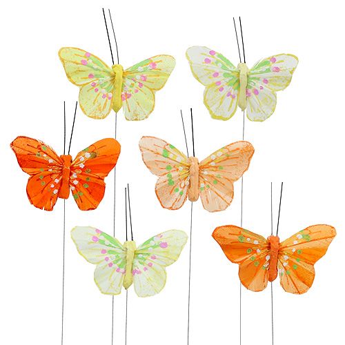 Floristik24 Plunksniniai drugeliai 6cm geltoni, oranžiniai 24vnt