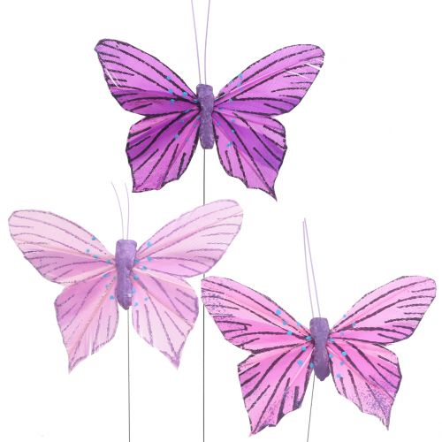 Floristik24 Plunksniniai drugeliai violetiniai 8,5cm 12vnt