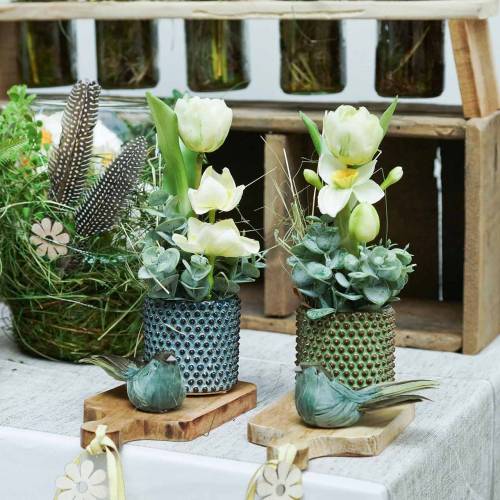 Floristik24 Plunksnos paukštis ant vielos žalias 12cm 4vnt