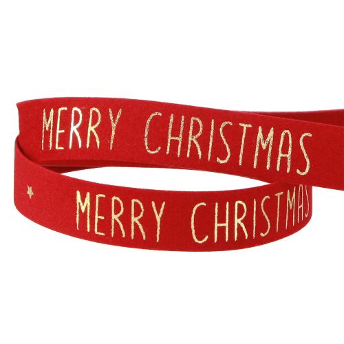 daiktų Šventinė kalėdinė raudona kalėdinė juostelė su auksine raide "Merry Christmas", plotis 15mm, ilgis 5m