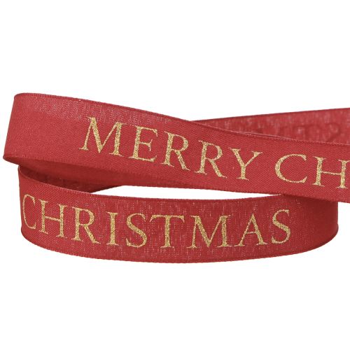 daiktų Šventinė kalėdinė raudona kalėdinė juostelė su auksine raide "Merry Christmas", plotis 25mm, ilgis 15m