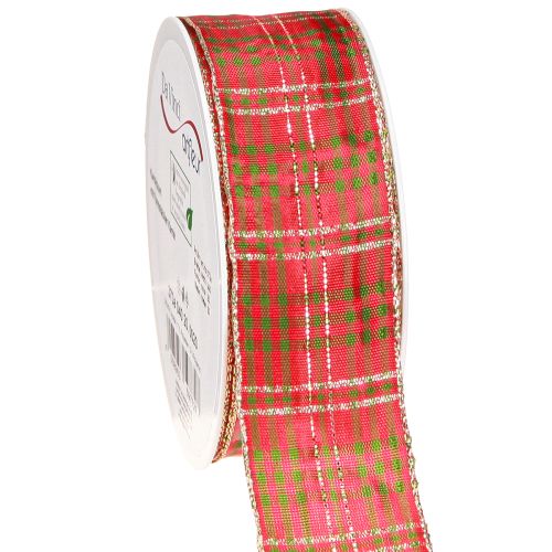 daiktų Šventinė languota dovanų juostelė raudona žalia auksinė 40mm 20m