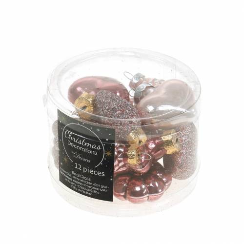 Floristik24 Mini kalėdinės eglutės puošmenų mišinys rožinis, rožinis 12 vnt