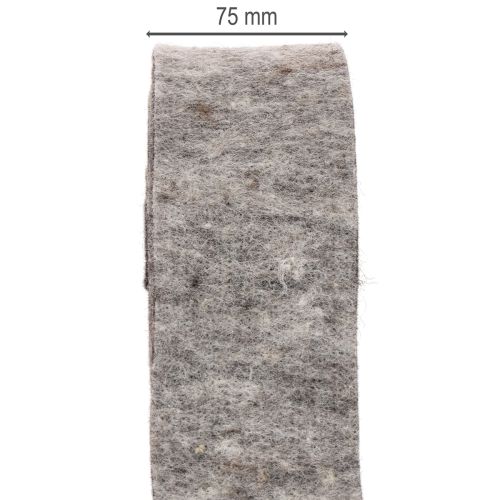 Veltinio juosta, puodo dirželis, 100 % vilna, pilka/juoda, 7,5 cm pločio, 5 m ilgio | Floristik24.lt