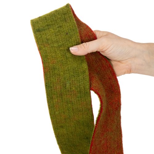 Veltinio juosta, dvispalvė puodų laikiklių juosta, 100 % vilna, raudona/žalia, 7,5 cm pločio, 5 m ilgio | Floristik24.lt