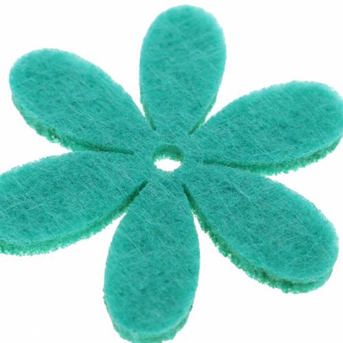 daiktų Veltinio gėlių žalia, šviesiai mėlyna, mėtų žalia asorti 4,5cm 54p