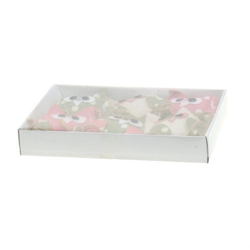 Floristik24 Dekoratyvinis pelėdos audinys 6cm rožinė / žalia / balta 6vnt