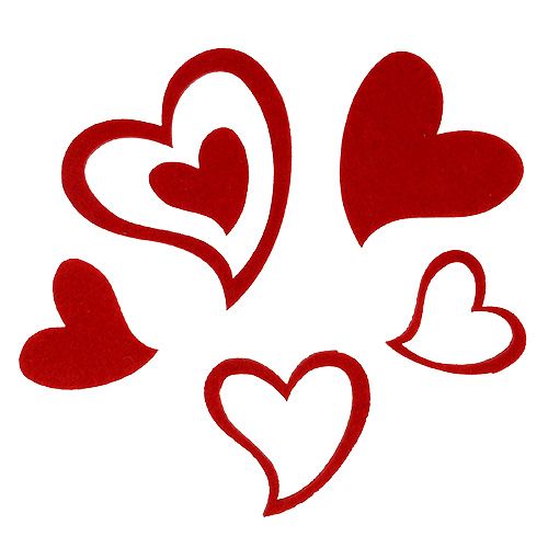 Floristik24 Veltinio širdelių mišinys 3cm - 7,5cm raudonas 72 vnt