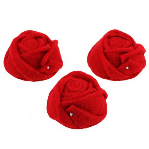 Floristik24 Veltinis rožė raudona Ø8cm H4cm 6vnt