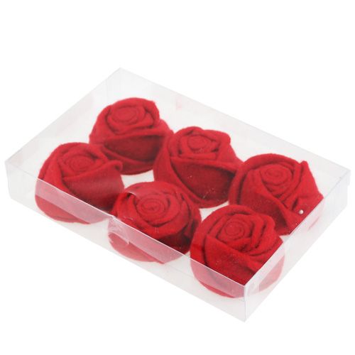 Floristik24 Veltinis rožė raudona Ø8cm H4cm 6vnt