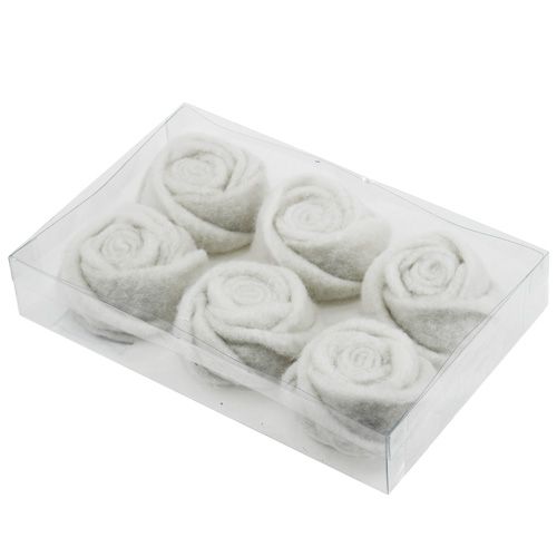 Floristik24 Veltinis rožė baltas Ø8cm H4cm 6vnt