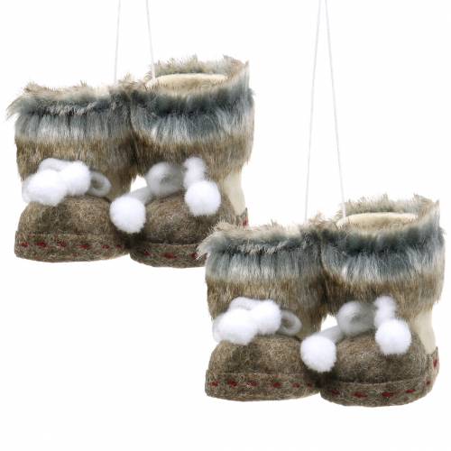 Floristik24 Kalėdų eglutės papuošimai veltinio batų pora su kailiu 10cm x 8cm 2vnt