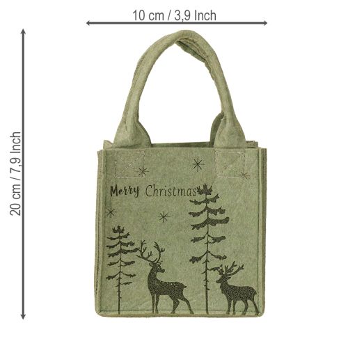Floristik24 Veltinio maišelis „Merry Christmas“ mažas su rankenėlėmis, žalias, 15 × 10 cm