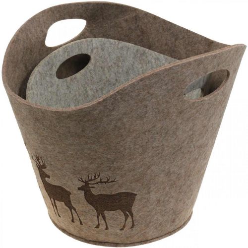 Floristik24 Kalėdinės dekoracijos veltinio krepšelis apvalus elnių sodintuvas 38cm / 30cm rinkinys po 2