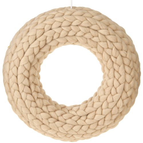 Šviesiai rudos spalvos veltinio vilnos dekoratyvinis vainikas kabinimui Ø30cm P4cm