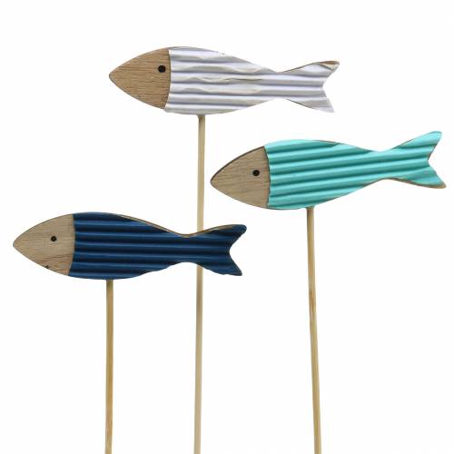 Floristik24 Dekoratyvinis kištukas žuvies medis turkis mėlynas baltas 8cm A31cm 24 vnt