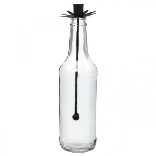 Floristik24 Žvakidė buteliukui juodas stiklas, metalas Ø6,5cm H25,5cm