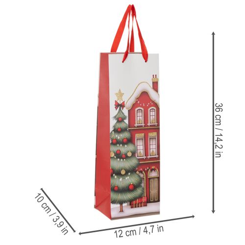 Dovanų maišelis buteliui Kalėdinis namelis ir eglutė 36cm 2vnt | Floristik24.lt