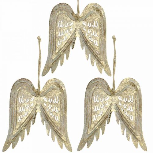 Floristik24 Angelo sparnai, metalinė puošmena pakabinti, eglutės papuošimai auksiniai, senovinė išvaizda H11,5cm P11cm 3vnt.