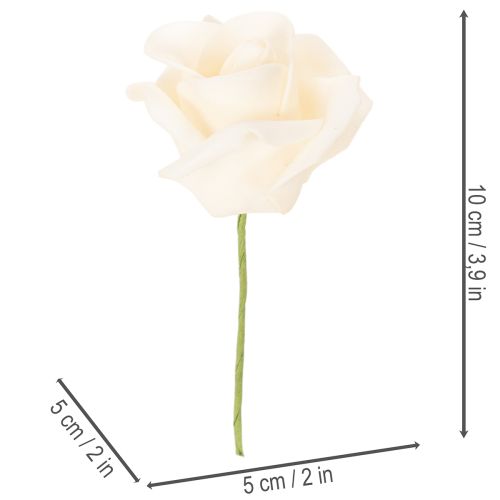 Dirbtinė rožė, kreminės spalvos, 10 cm žiedas ant kotelio, 100 vnt. | Floristik24.lt