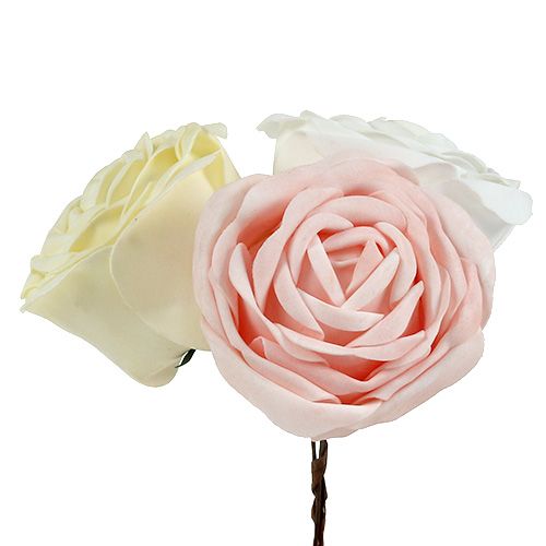 Floristik24 Foamrose Mix Ø10cm rožinė, kreminė, balta 6vnt