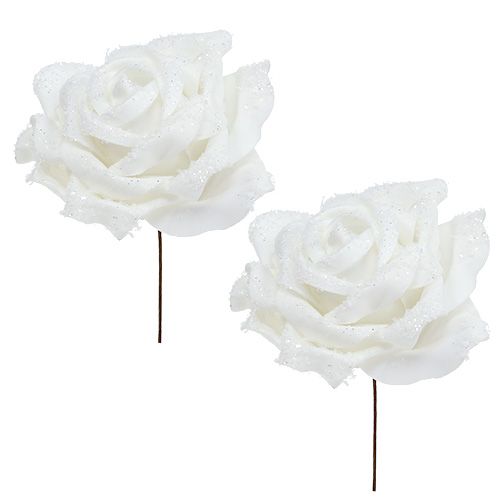 Floristik24 Putplasčio rožė balta Ø10cm apsnigta 6vnt