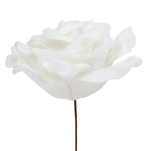 Floristik24 Putplasčio rožė balta Ø10cm apsnigta 6vnt